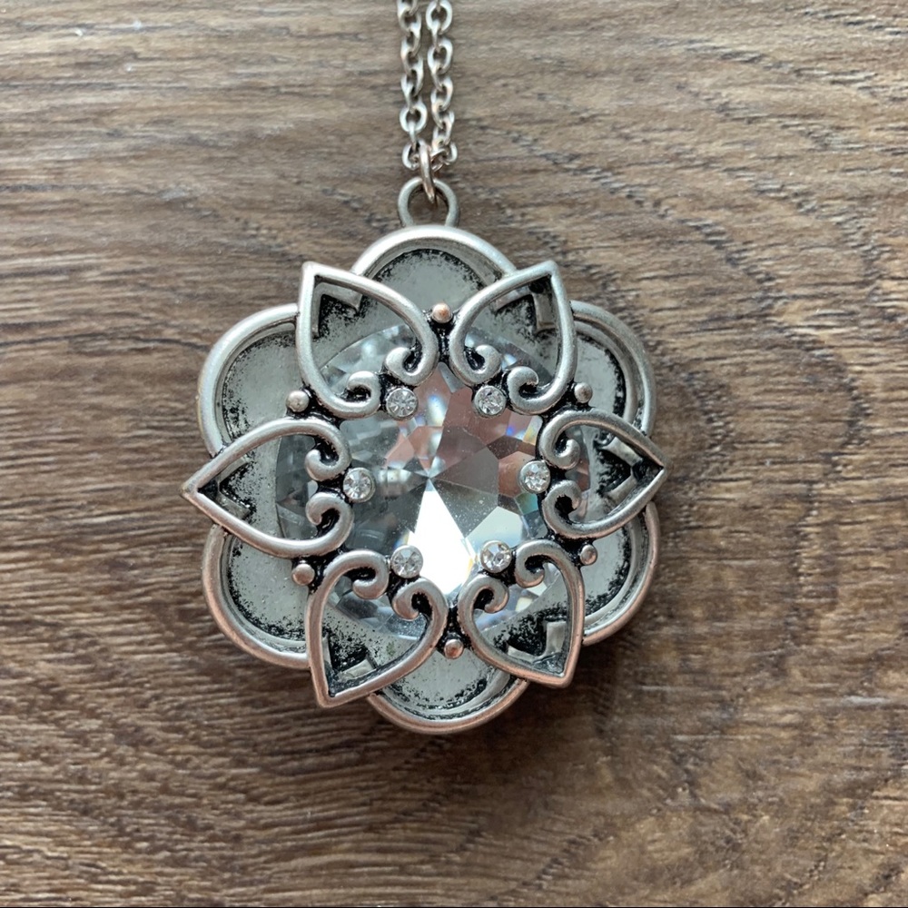 Antique silver and rhinestone long necklace
